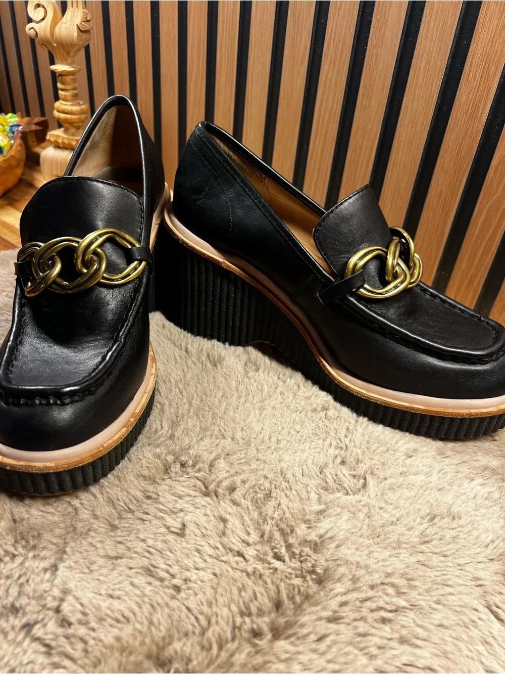 Dolce Vita Brenan Black Leather Platform Wedge Loafer size 10